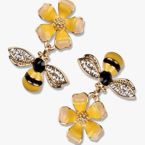 Yellow and Gold Floral Bee Earrings - Picture 1 of 1